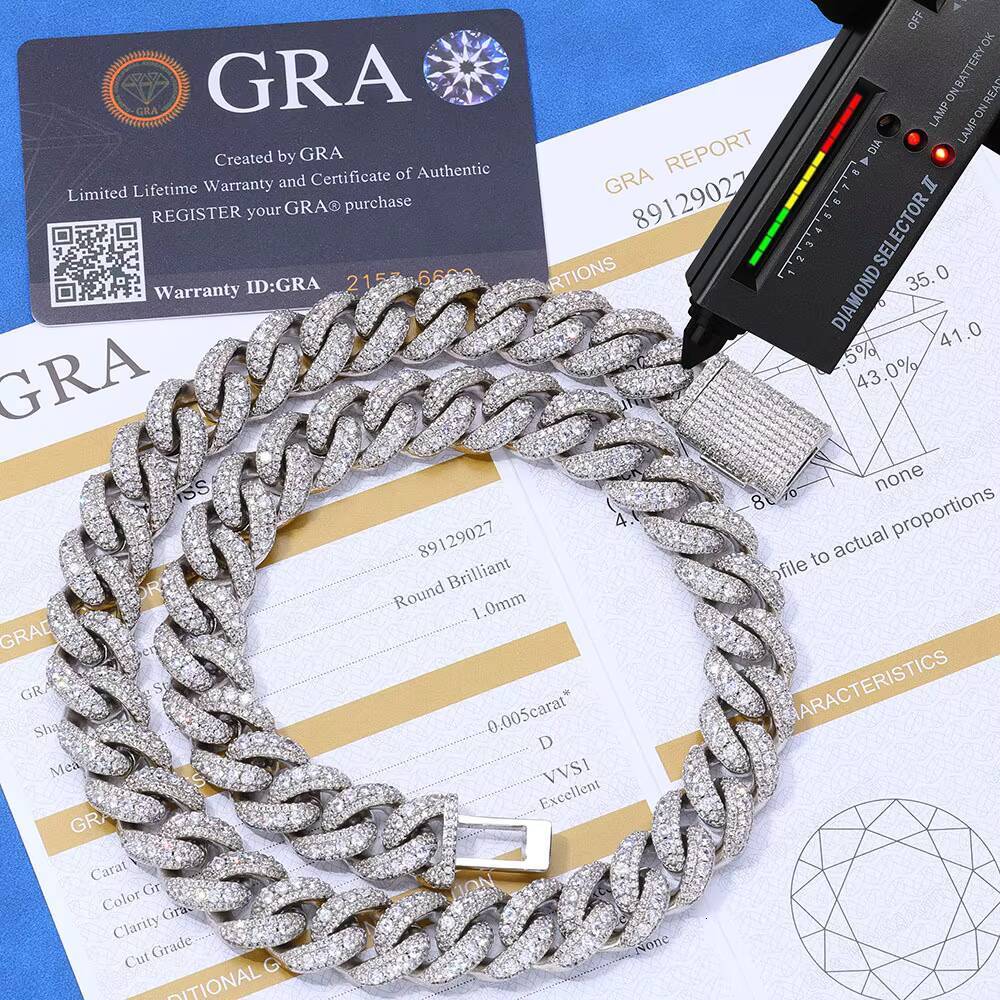 Fine Jewelry Hip Hop VVS Moissanite S925 Silver Bracelet 15mm Diamond Cuban Necklace Personalized Mens Accessories