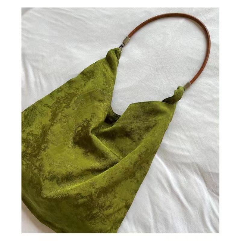 Shoulder Bag New Chinese Retro Jacquard Bag Cowhide Rope Adjustment Messenger Bag
