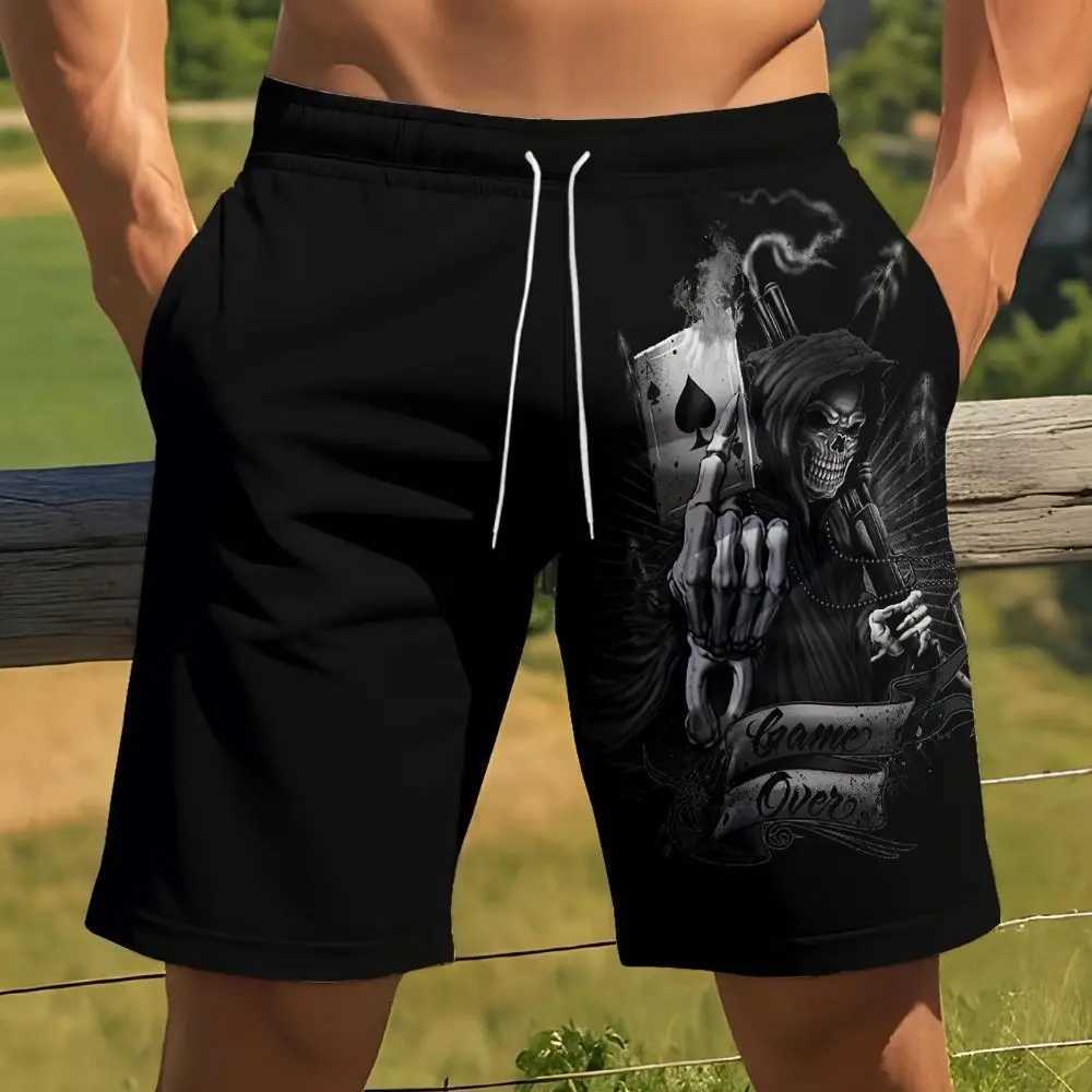 2025 Summer New Mens Skull Printed Casual Shorts Quick Drying and Breathable No Pleats Beachwear Outdoor Fitness Sports Wear W250724