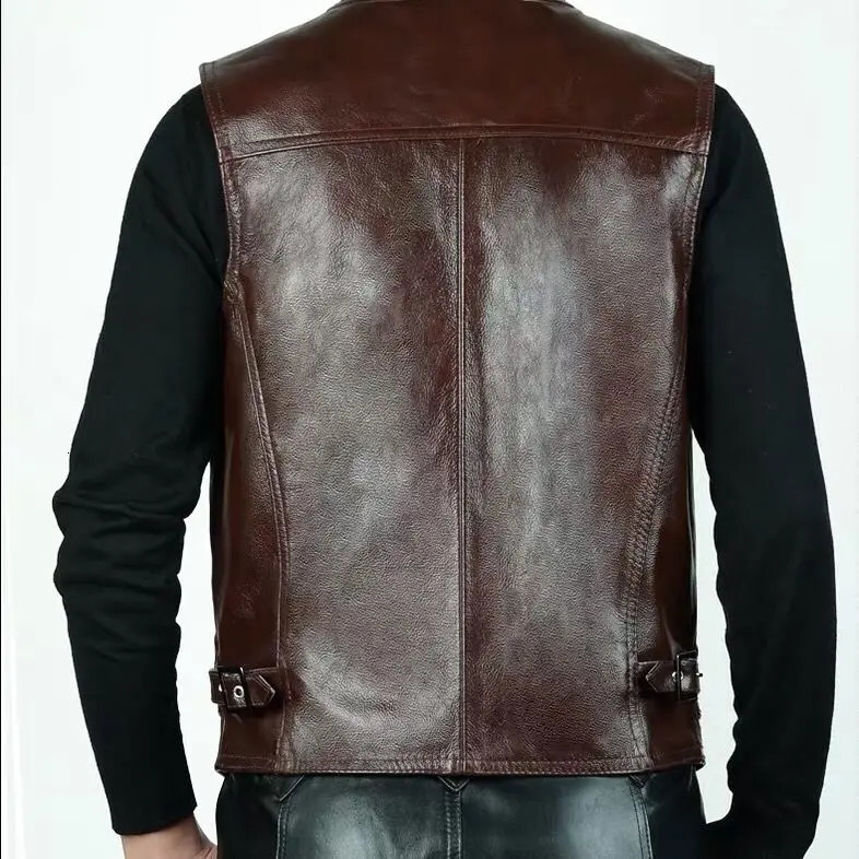 Arrival Cowhide Genuine Leather Vest Motorcycle Mens Slim Fit Real Brown Cow Waistcoat Bikers Size L8XL jacket 250725
