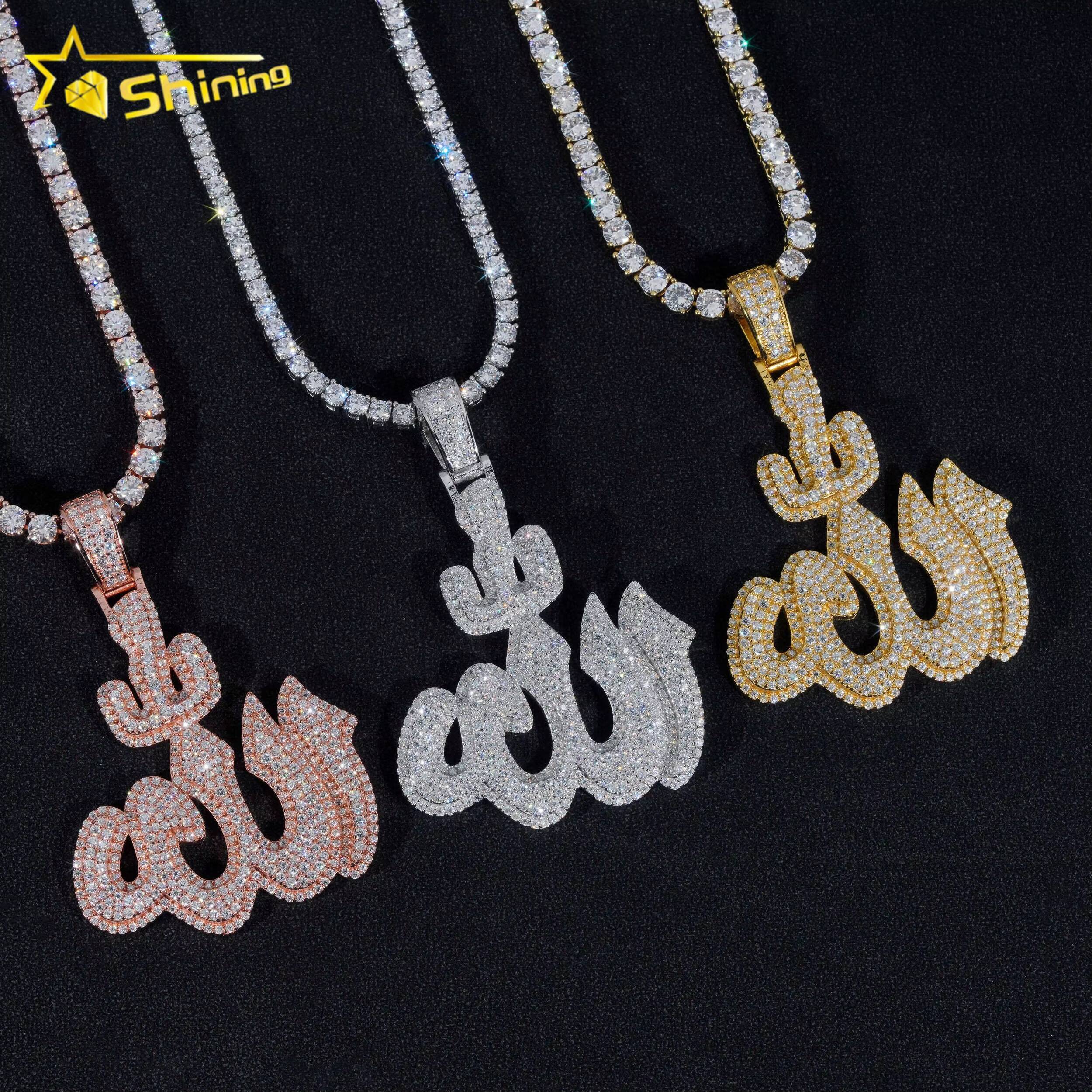 GRA Fine Jewelry 925 Sterling Silver Gold Plated Diamond Iced Out Hip Hop Jewelry Custom Moissanite Pendant Allah Pendant