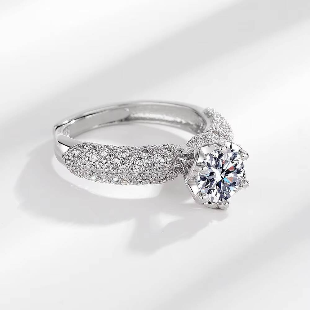 Simulated Diamond Jewelry Moissanite Ring Full Moissanite Flower Diamond Ring Adjustable Open Zircon Ring for Bridal