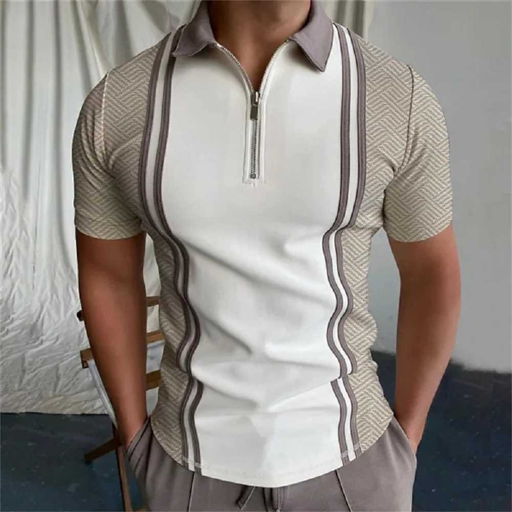 Summer Casual All-Match Mens Striped Zipper Polo Shirt Personality Fashion Mens Printed Tops Suitable for Outdoor WearXJ250725