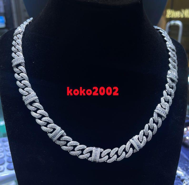 High Quality Iced Out Cuban Link Chain with Baguette Round Cut Moissanite Diamonds Hip Hop Moissanite Chain for Men And Women
