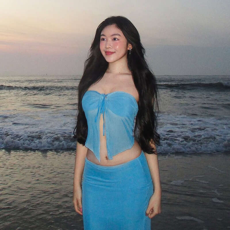 2025 Spring New Women's Solid Color Slim Fit Tube Top Vest Fashion High Waist Skirt Set 0d5