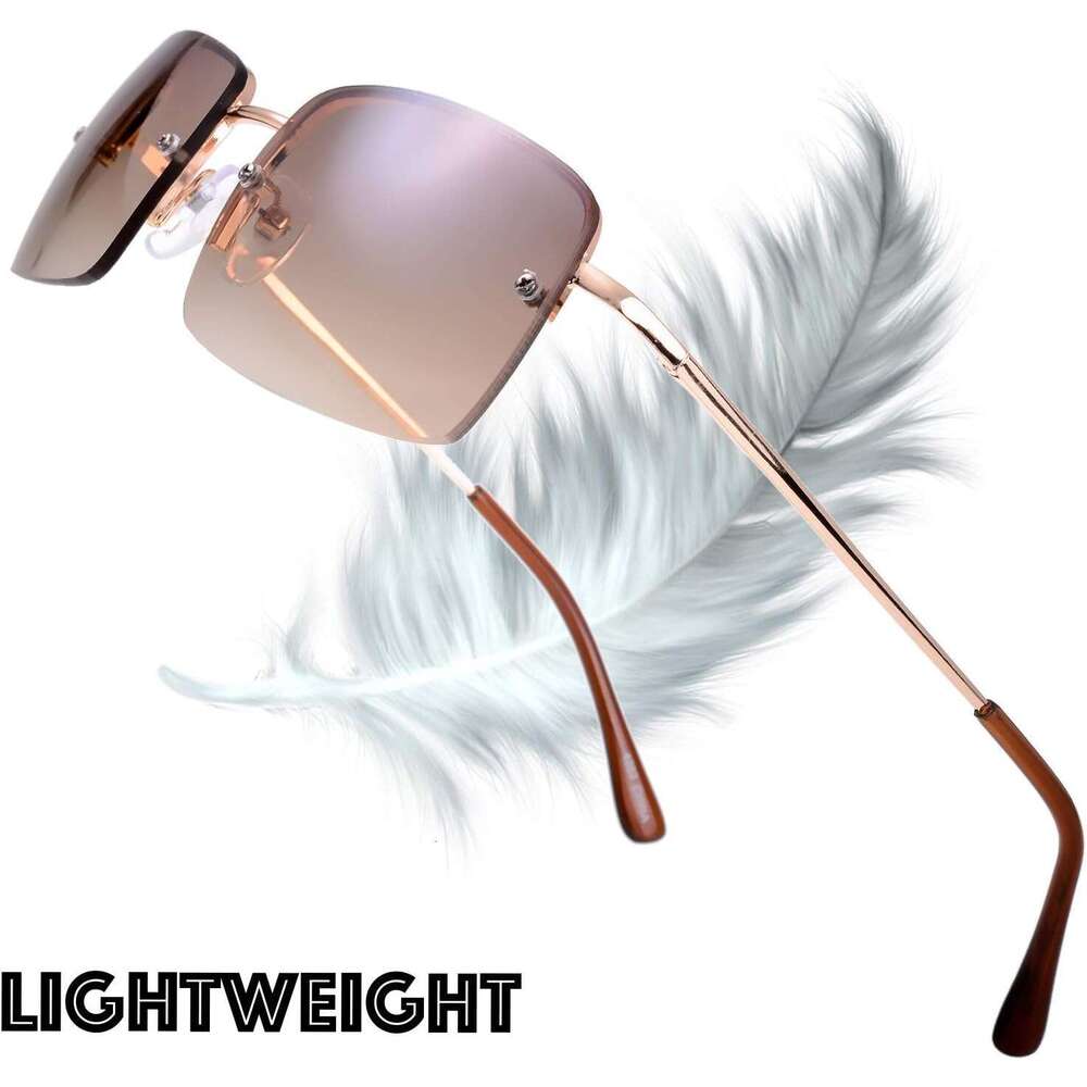 Minimalist Small Rectangular Sunglasses Clear Eyewear Spring Hinge - Gift Box Package (301-Gold, Gradient Brown, 57)