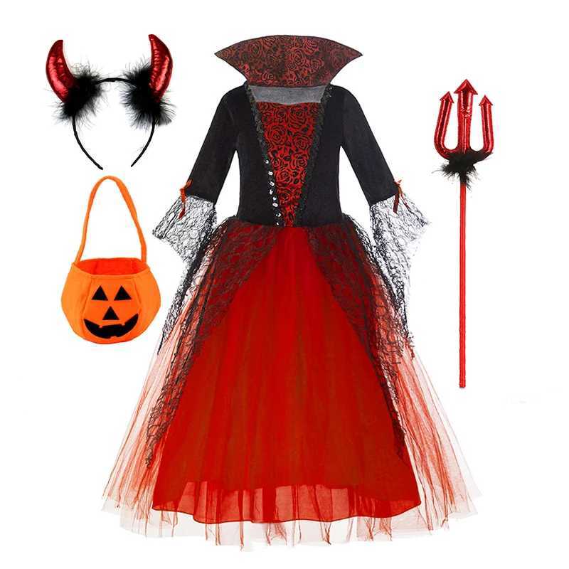 Girls Cosplay Red Vampire Halloween Dress for Kids Ghost Bride Gothic Costume Count Vampiran Carnival Outfit Black Red Clothes Z250725