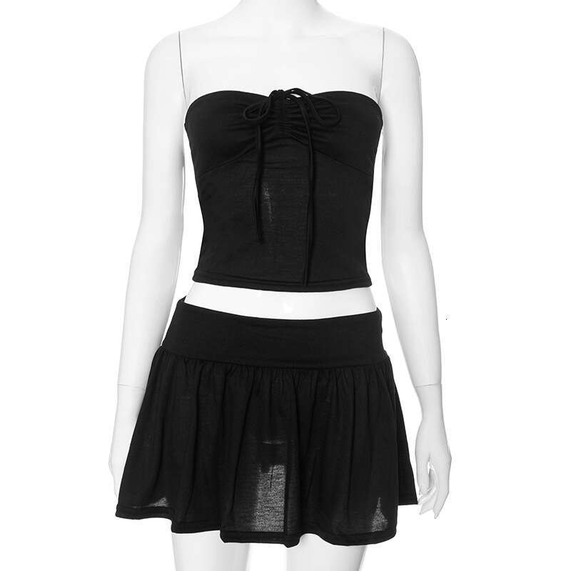 Dst006 Women's Summer New Halter Neck Strapless Backless Ruffled Short Skirt Casual Set For Women B5