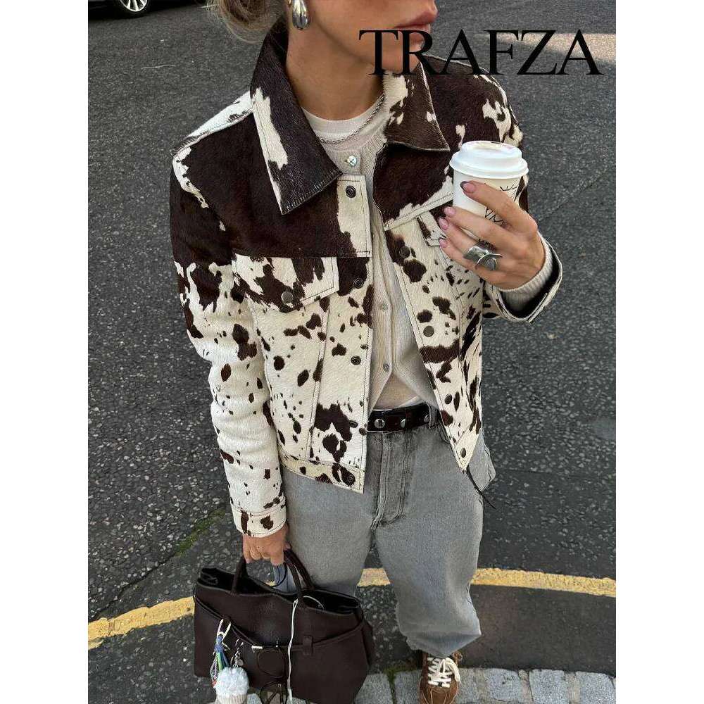 Designer Clothing 2025 Woman Fashion Jackets Print Turn Down Collar Long Sleeves Pocket Single Breasted Female Autumn Streetwear Style Coats