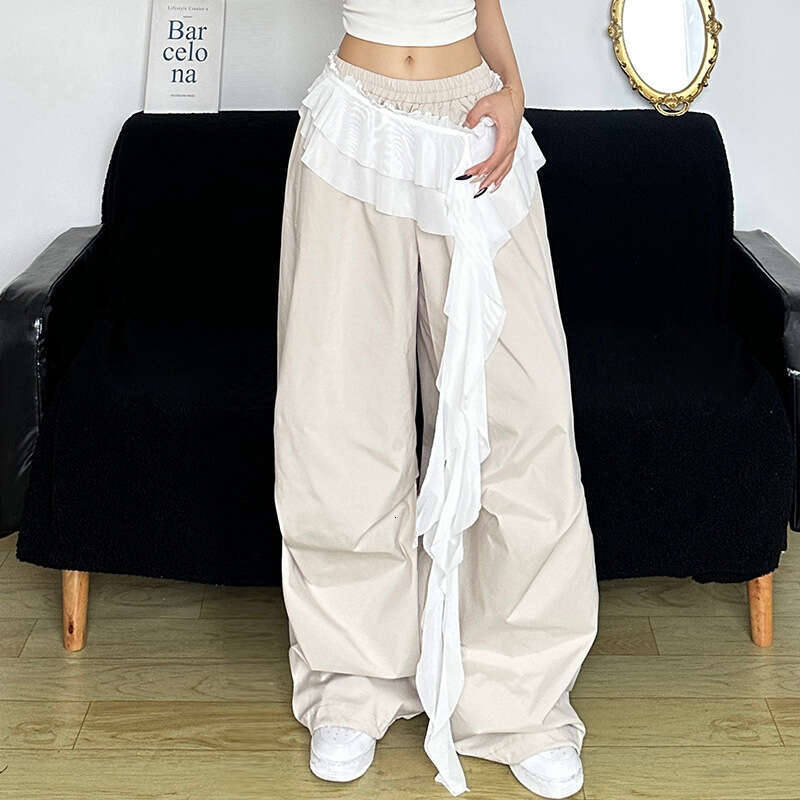 2025 Women's Summer New Solid Color Street Fashion High Waist Casual Irregular Ribbon 3f4
