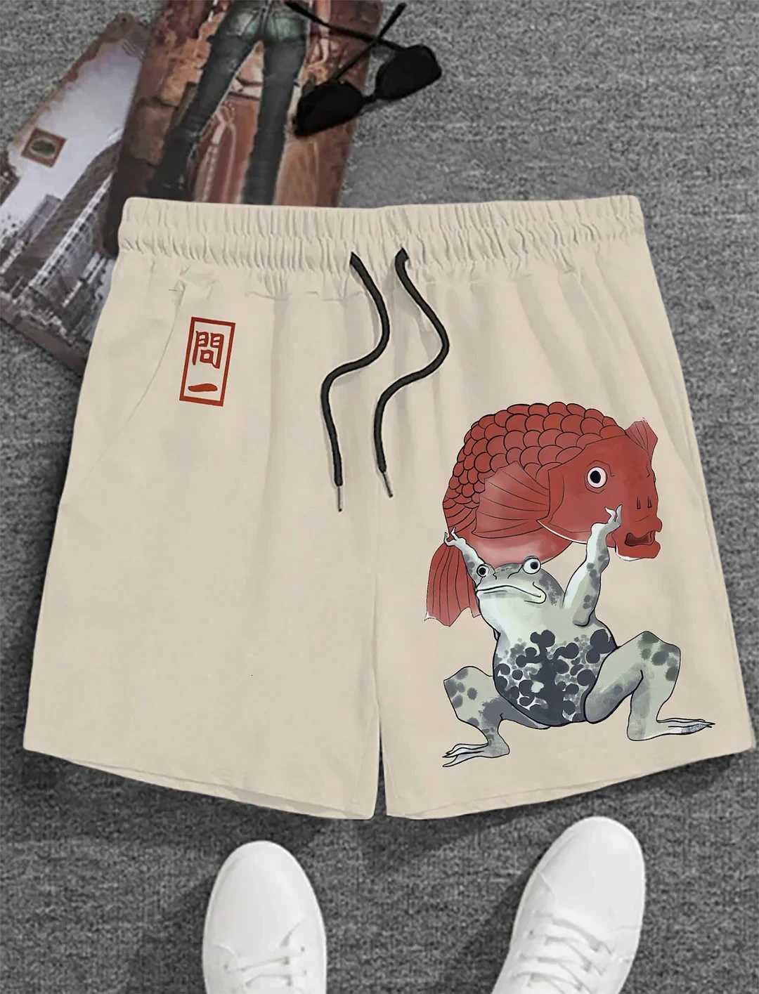3D Japanese Cat Warrior Print Mens Swimming Trunks Quick-Drying Beach Shorts Outdoor Leisure Sports Shorts Casual Mens Shorts W250724