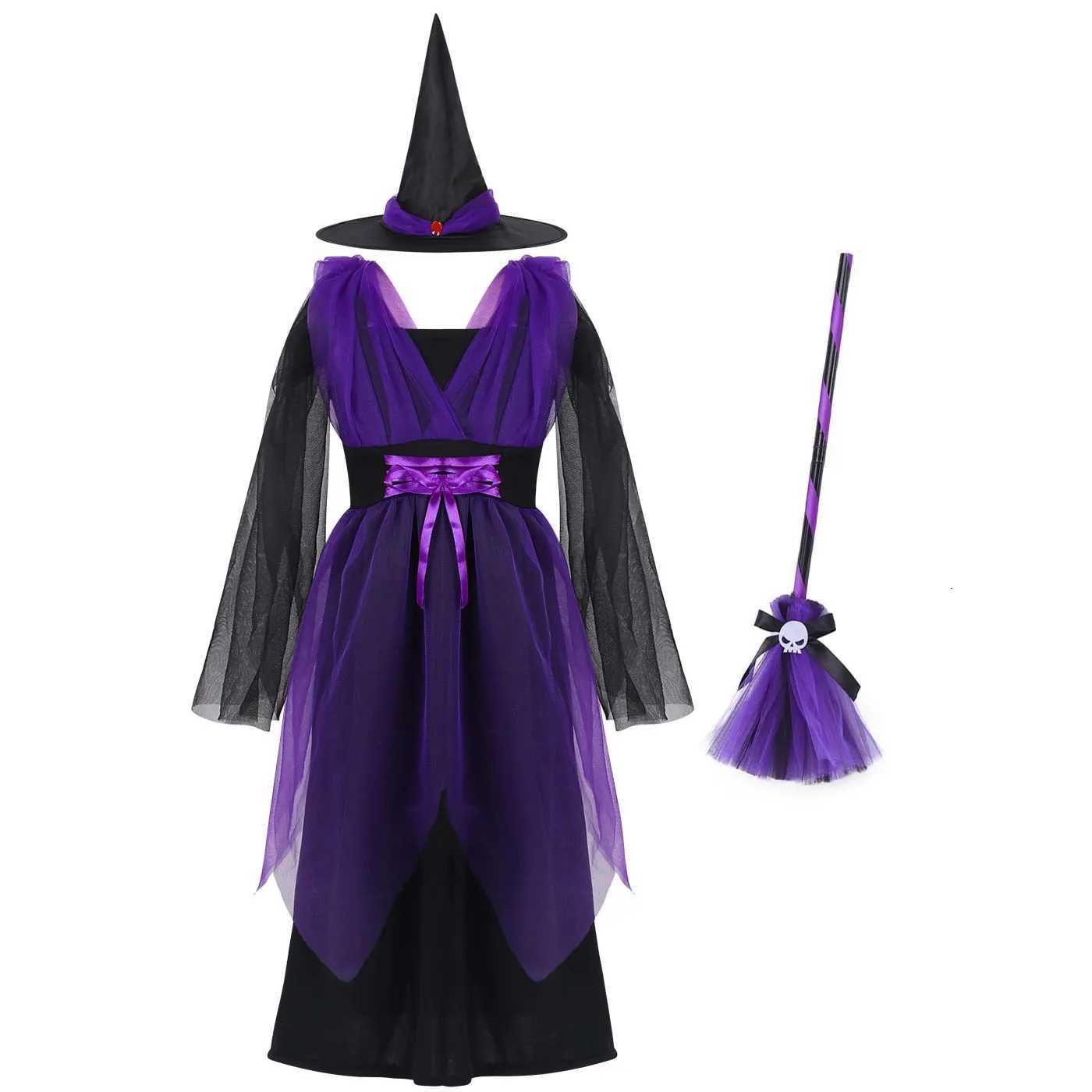 2025 Baby Girl Halloween Witch Costume For Girl Cosplay Vampire Princess Dress With Hat and Staff Carnival Witch Role Play Dress Z250725