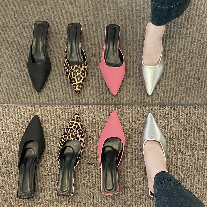 Ddmysports New Outdoor Wear Stiletto Shallow Mouth Closed Half Slippers Socialite Style Sexy Pointed Toe Elegant High Heel Sandals For Women Outdoor S