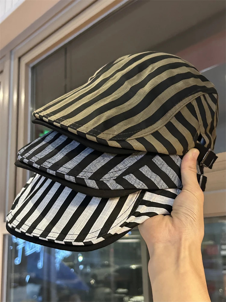 Retro striped forward hat mens and womens summer versatile face cap outdoor casual sun protection hat 250723