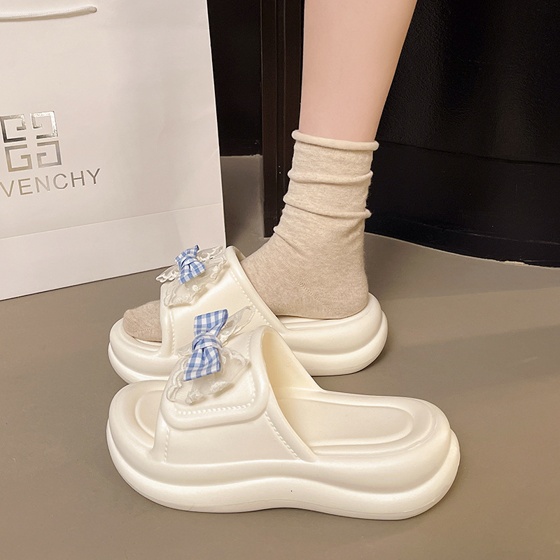 Ddmysports New Fashion Fairy Style Bow Thick Sole Sandals For Women Ins Trend Summer Student Outdoor Slip On Slides Outdoor Shoes