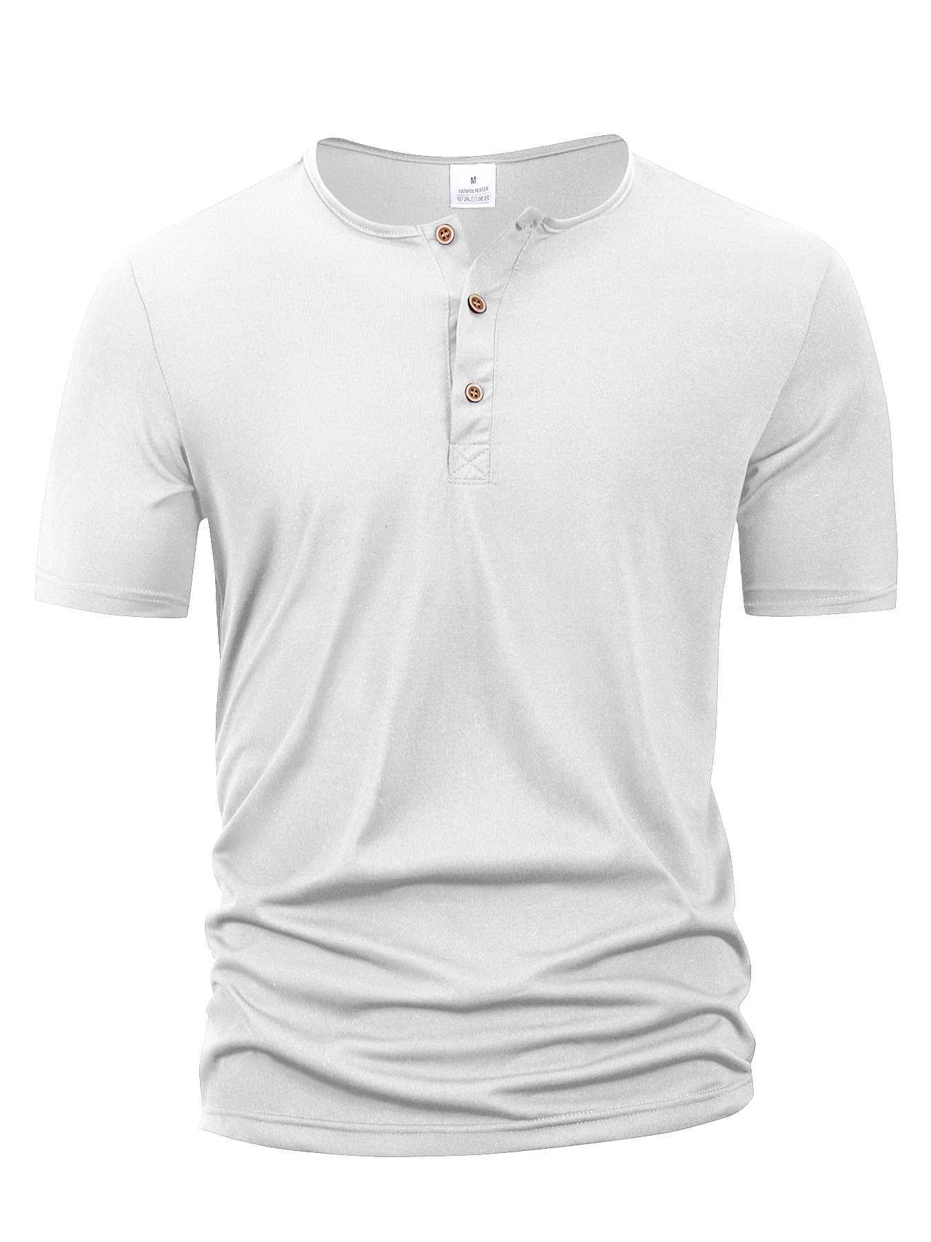 Summer Men Henley Collar T-shirts Button Slim Casual Male Solid Color Short Sleeve Men Sports T-shirt Polo shirt Tops Y250724