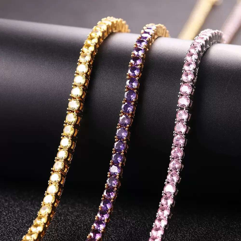Senior Designer Necklace BraceletGRA Certified 3mm 4mm 5mm Silicon Stone Hip Hop Sier Pink VVS Tennis Chain