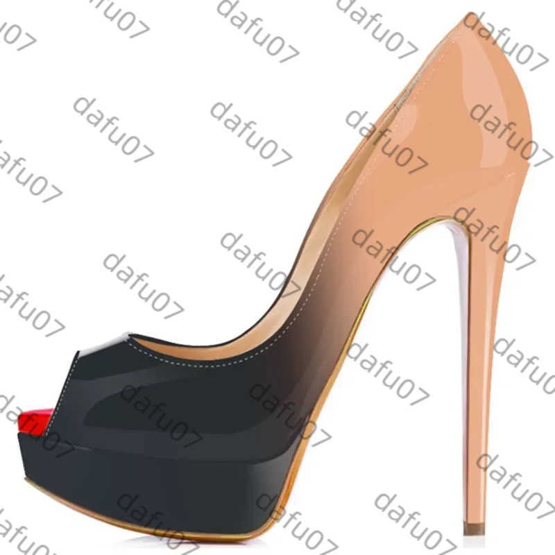 14cm Extremely High Heels Women Pumps Sexy Platform Peep Toe Patent Leather Nightclub Red Wedding Shoes Gradient Stiletto H250725