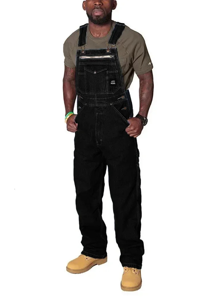 Mens Cargo Trousers Solid Jeans Overalls for Men Fashion Denim Jumpsuits Oversized Pants Clothing Full Length Tracksuit 250725