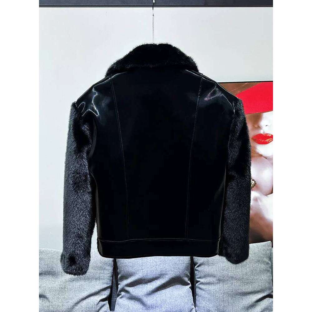 High-End Leather Jacket Men's 2025 Autumn Winter New Handsome Lapel Collar Padded Cotton Imitation Mink Hair Thickened Fur Coats