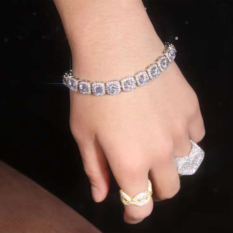 Pass Tester 10mm White Sterling Micro VVS Moissanite Dia Cuban Link Hip Hop Jewelry Bracelet