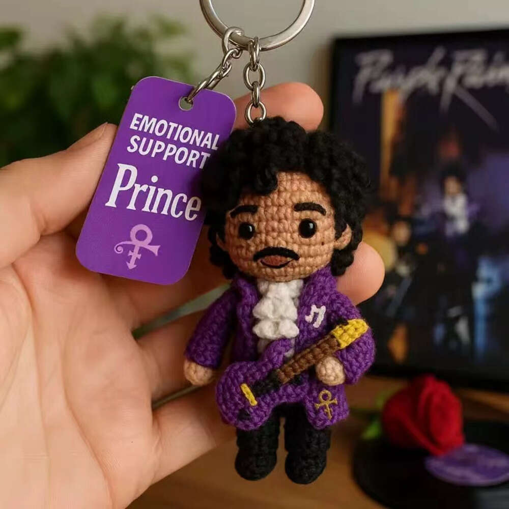 Prince Emotional Support Crochet Keychain Knit Car Keychain Handmade Leather Keychains Man Woman Purse Bags Pendant Mini Fashion Keychains Accessories 121