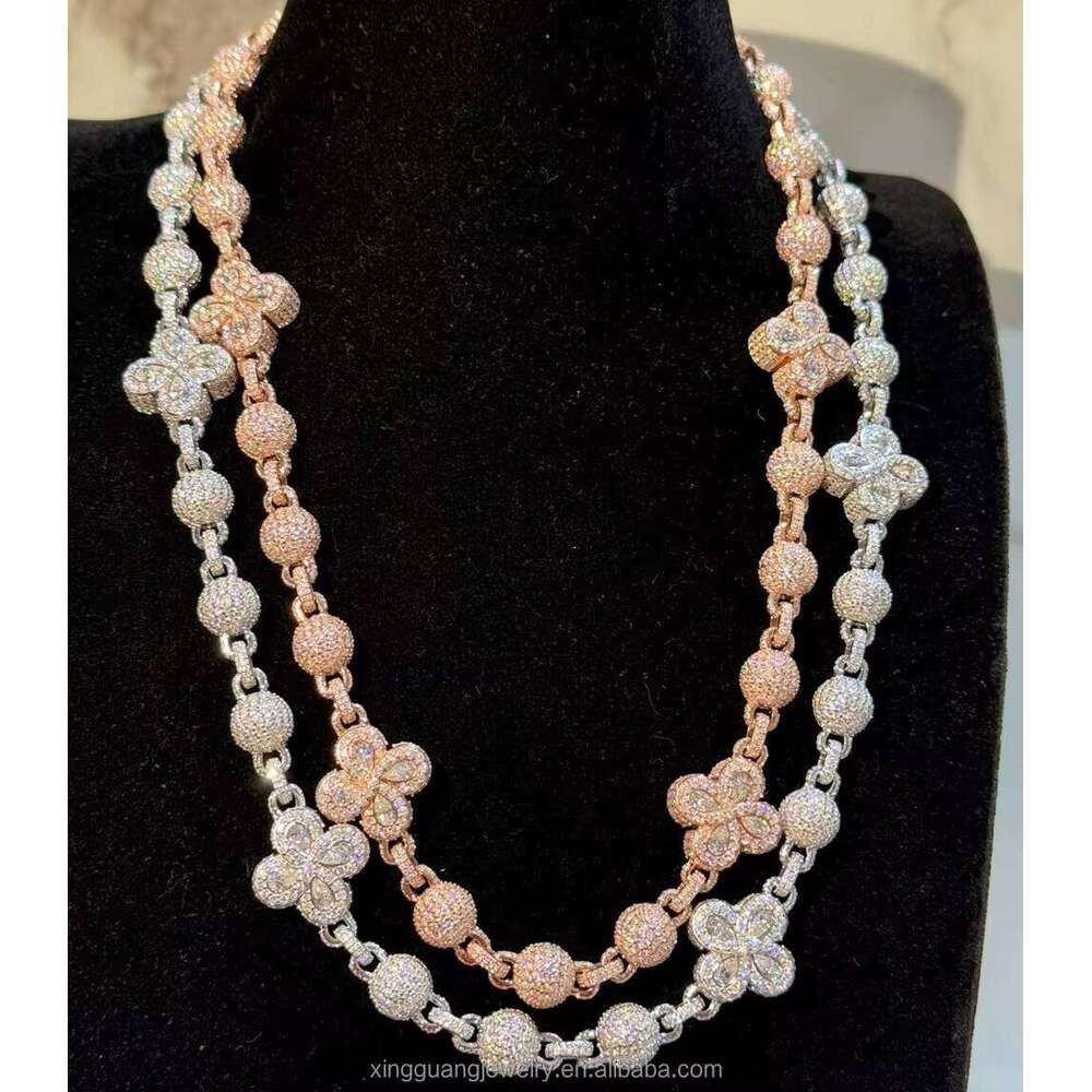 Customized VVS Cuban Link Chains Solid Sier Moissanite Clover Cross Charms Ball Chain Hand Made for Men