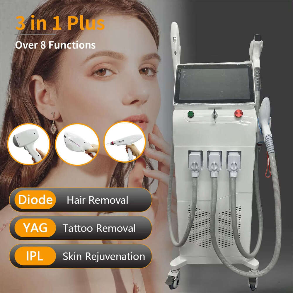 3 In 1 Multi-Effect 808 Diode Laser Pain-Free Ice Depilation OPT IPL Hair Removal Skin Wrinkle Improving Anti-Pigment Nd Yag Picosecond Tattoo Removal