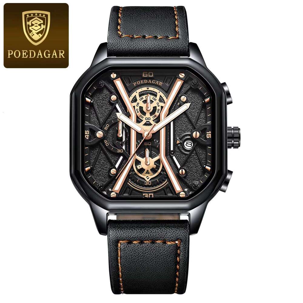 DHwatches POEDAGAR Brand New High Quality Ready to Ship Fancy Design Factory Wholesale Men Quartz Watches with Genuine Leather Band