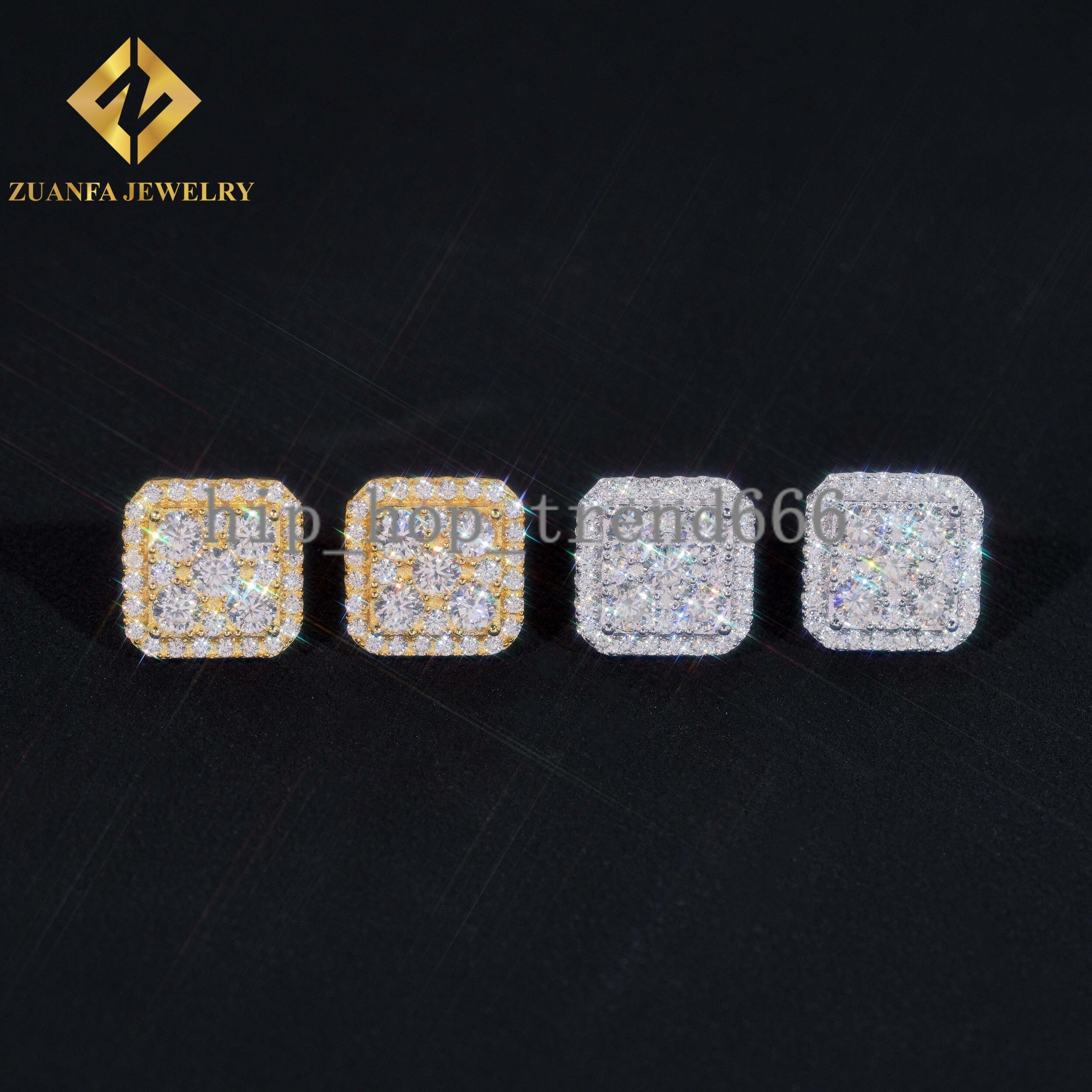 Square Shape VVS Moissanite Stud Earrings 925 Silver Gold Plated Stud Earring Fine Hip HOP Jewelry Men Women