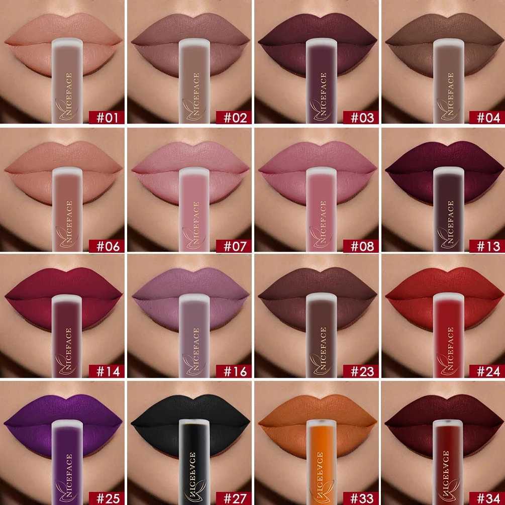 NICEFACE Matte Liquid Lipstick Waterproof Long Lasting Lip Gloss Tint Sexy Red Nude Purple Metallic Lipsticks Makeup CosmeticsXJ250724