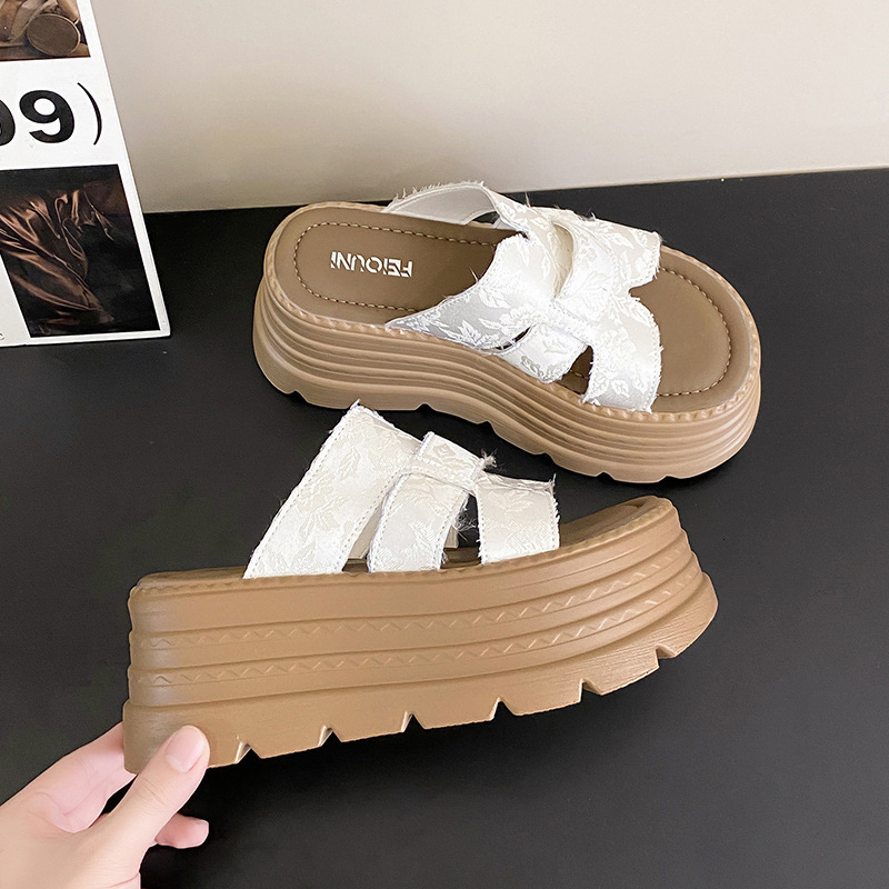 Ddmysports European Style Soft Leather Platform Thick Sole Slide For Women Summer New Height Increasing Outdoor Versatile Casual Beach Sandals Outdoor