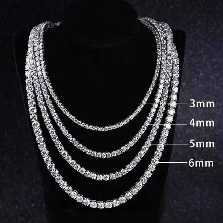 High Quality VVS Moissanite Tennis Chain Necklace 925 Sterling Silver 2mm 3mm 4mm 5mm 6mm for Women Rose Gold White Gold