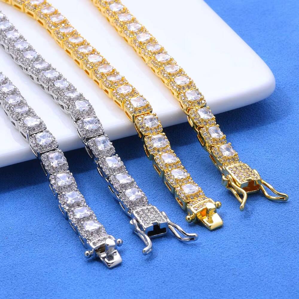 European American Hip-Hop Cross-Border S925 Silver Moissanite Full Diamond Rock Candy Bracelet High-End Mens Jewelry Trendy