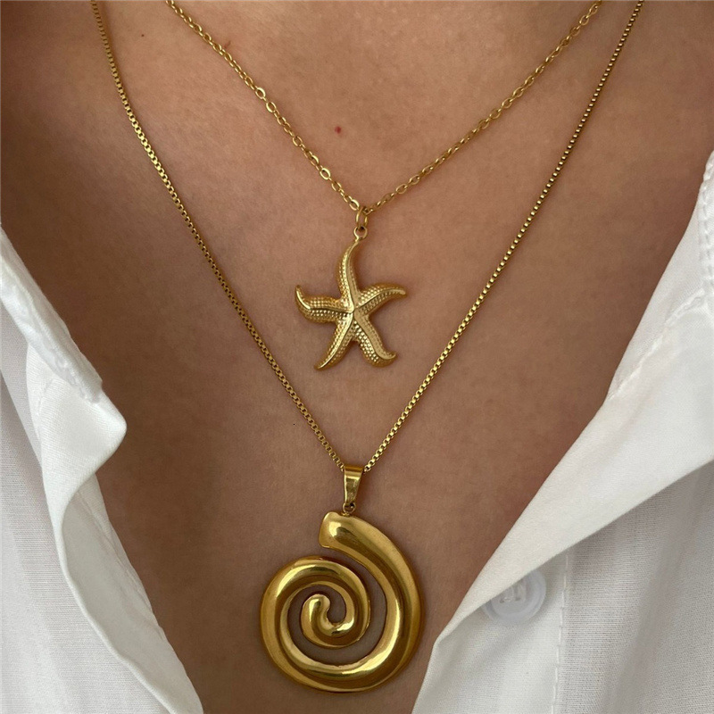 New Fashion Niche Starfish Collarbone Spiral Circle Pendant Necklace for Women Jewelry for Women