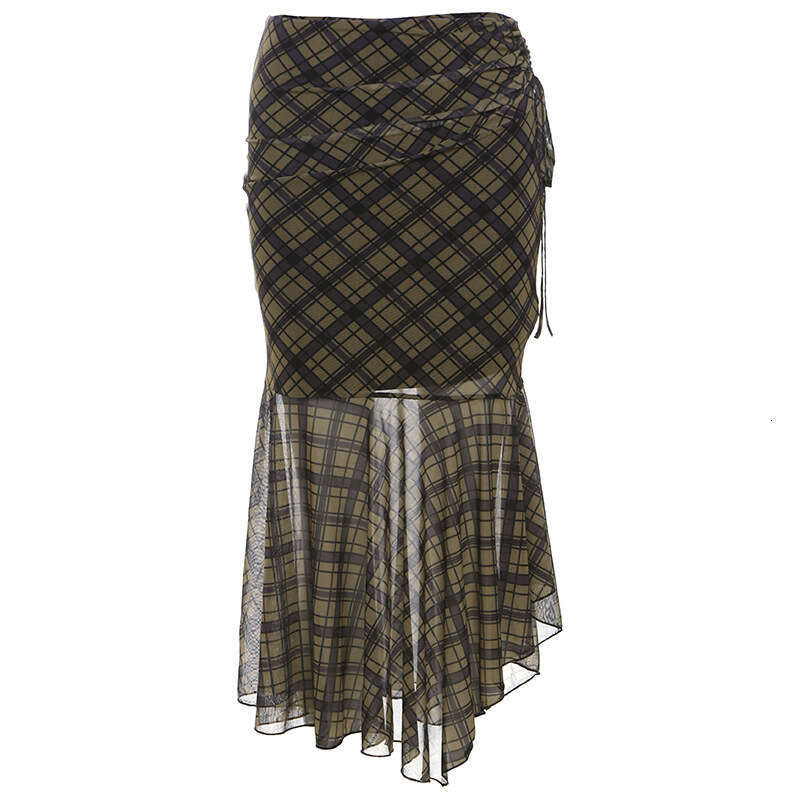 2024 Spring New Women's Solid Color Slim Fit Street Fashion High Waist Pencil Plaid Skirt 10f