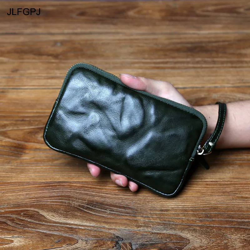 Vintage Vegetable Tanned Top Layer Cowhide Clutch Bag For Unisex Solid Color Genuine Leather Portable Coin Purse Mobile Phone 250723