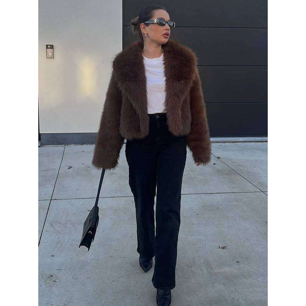 2025 RARA Women's Winter New Style Lapel Long-Sleeved Artificial Fur Effect Short Coat Comfortable Temperament Versatile