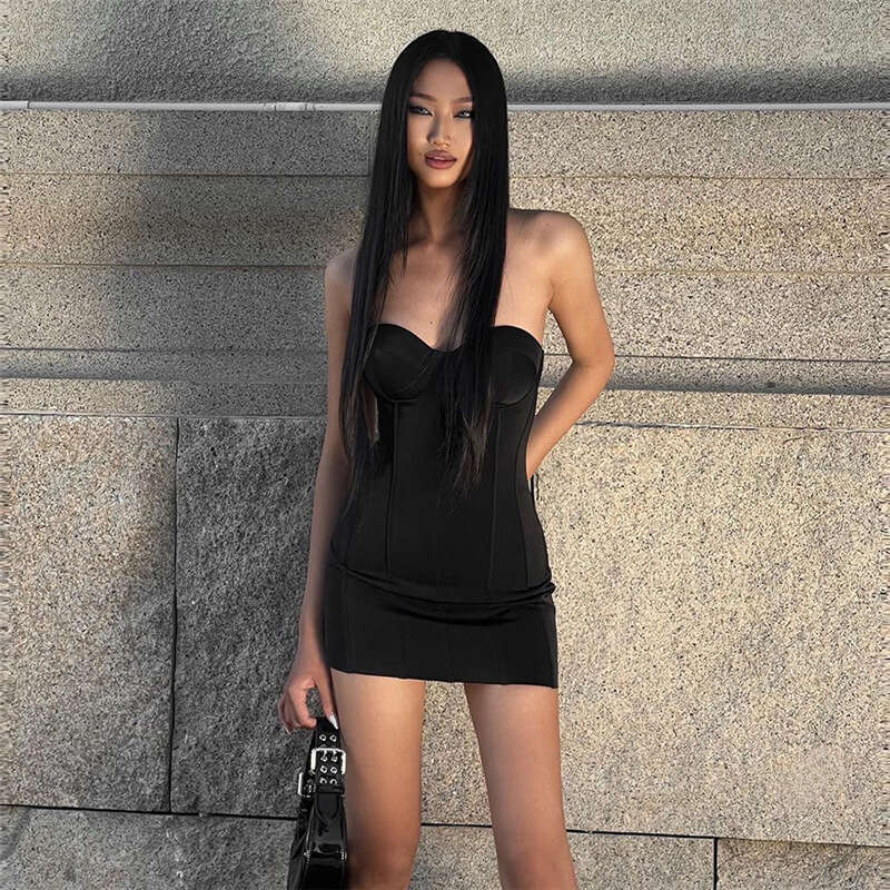 2023 Autumn Winter New Women's Solid Color Sexy Strapless High Waist Bodycon Dress 5ee