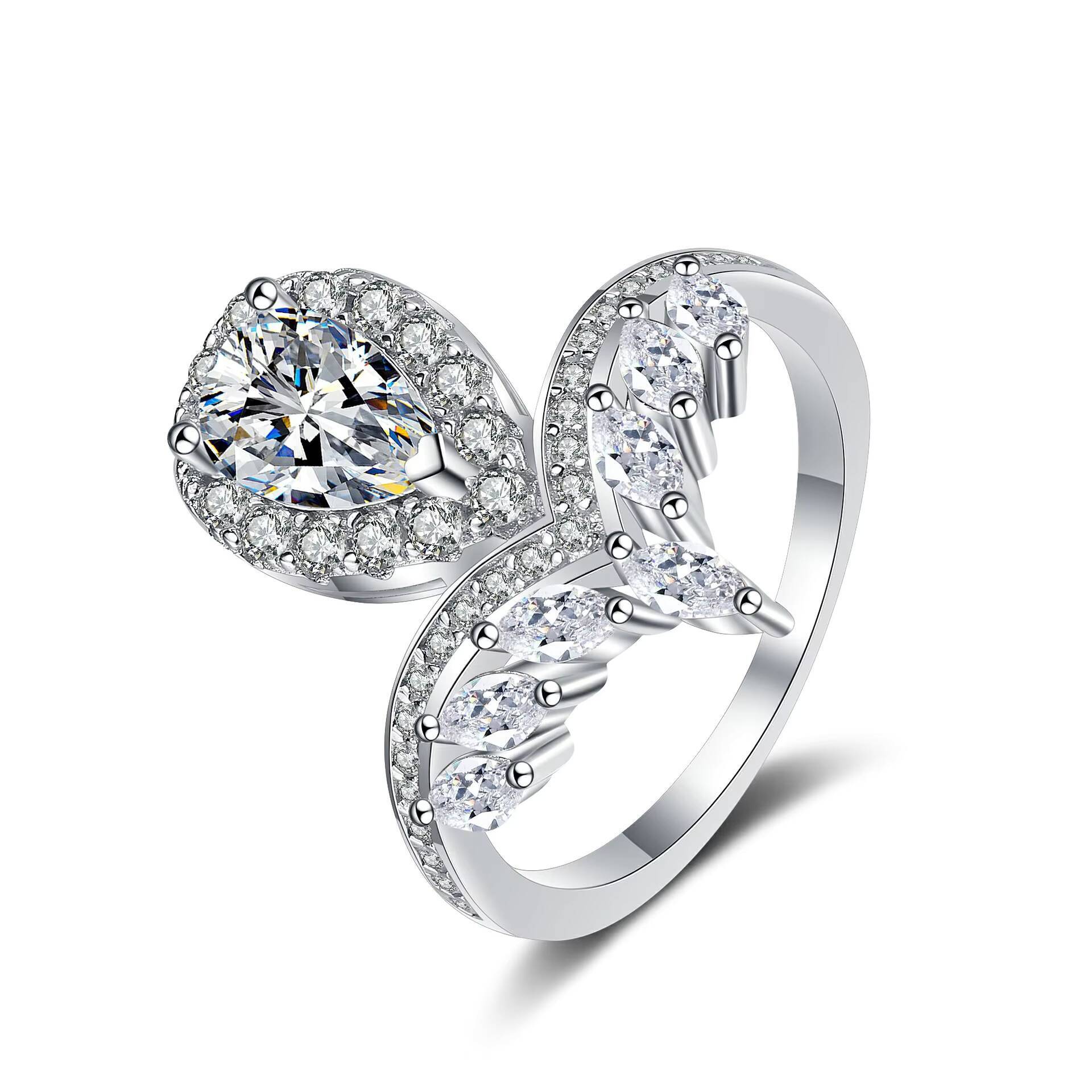 Factory Direct Sale S925 Silver Womens Personalized Fashion Moissanite Wedding Ring Special Shape Moissanite Engagement Ring