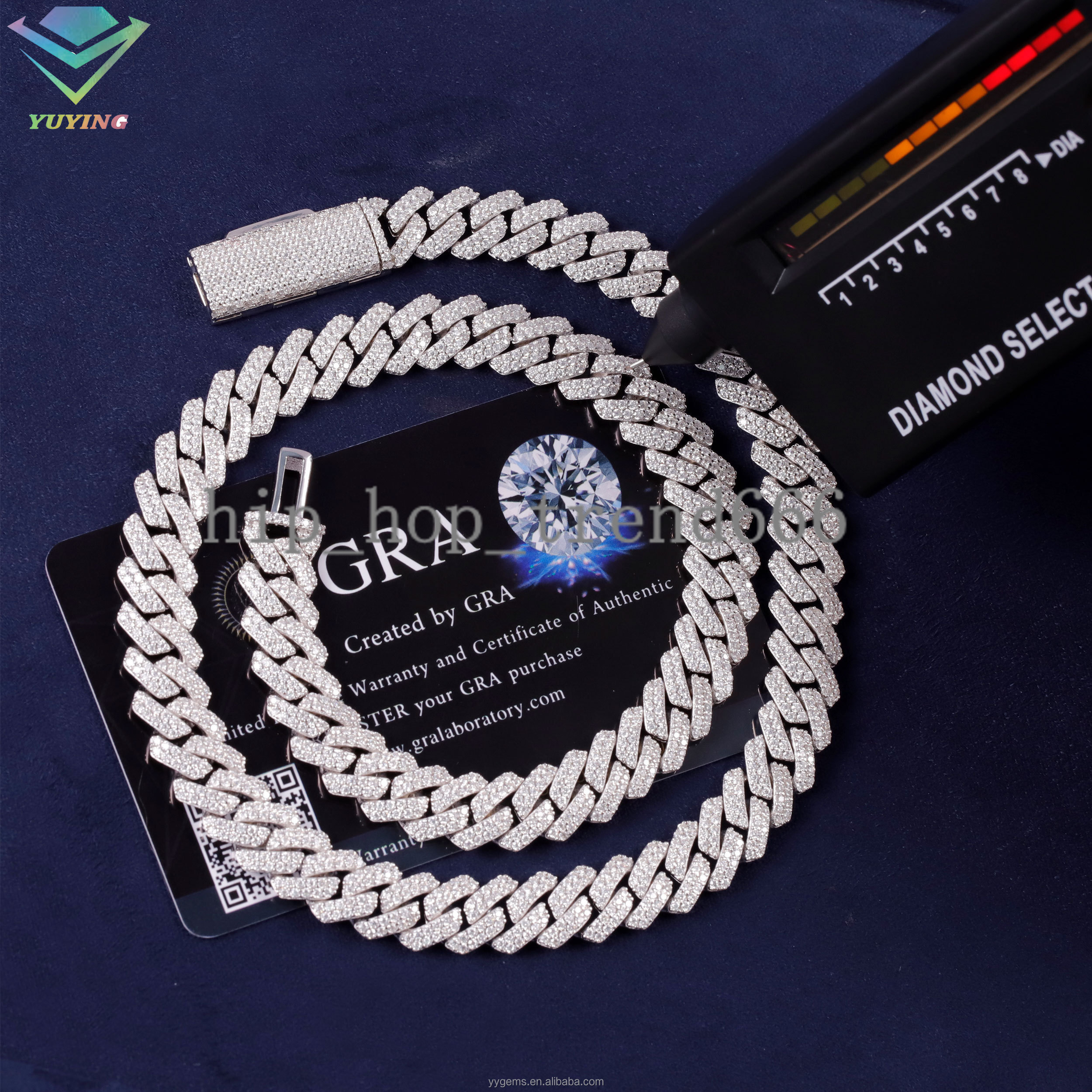 Bestest Selling Wholesale Price 925 Sterling Silver Necklace Hand Set VVS Moissanite 18K Gold Plated 10MM Cuban Link Chains