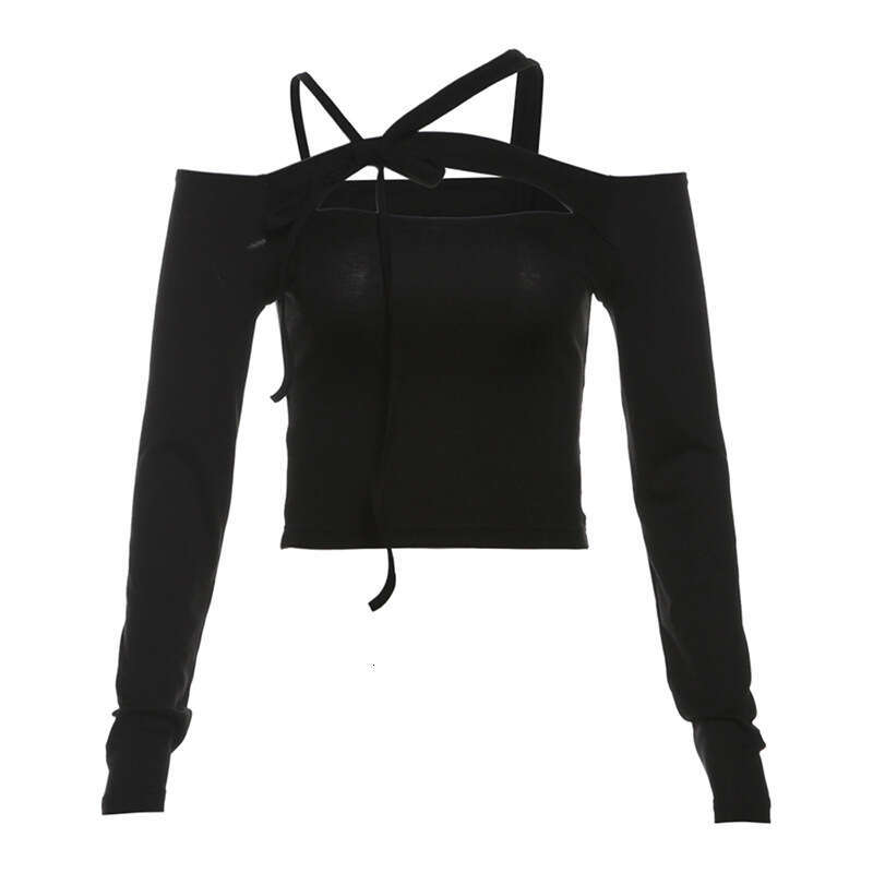 2024 Spring Summer New Women's Solid Color Sexy Off-Shoulder Long Sleeve Crop Top T-Shirt 458