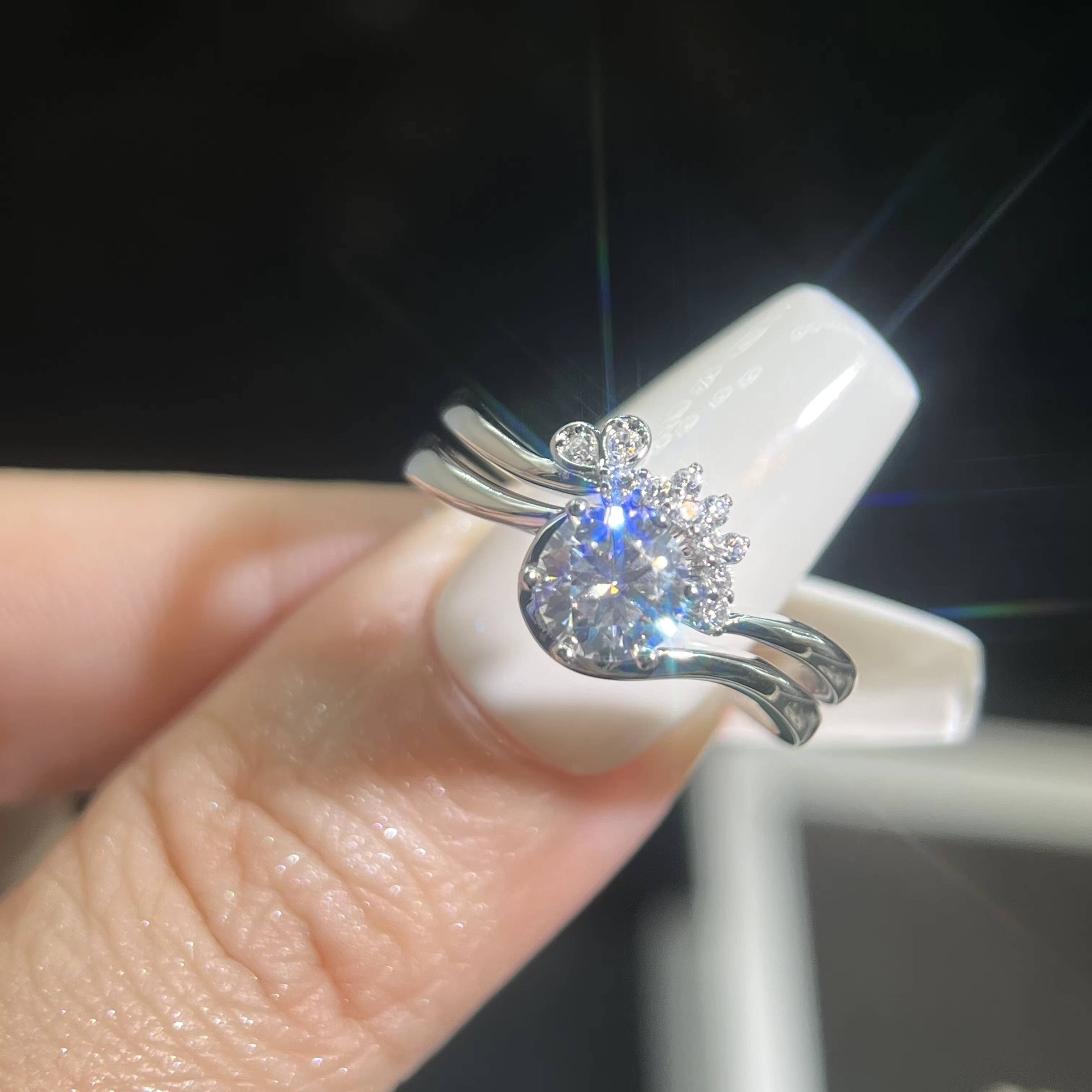Luxury Solitaire Moissanite Ring Set VVS Round Shape Diamond S925 Silver for Women Fine Wedding Engagement Jewelry