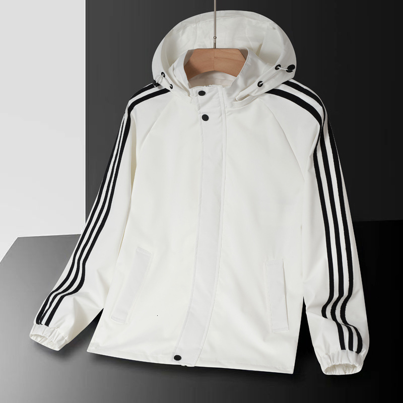 Mens Jacket Spring Autumn New Trendy Brand Three Stripes Hooded Loose Casual Outdoor Sports Couple Jacket Men