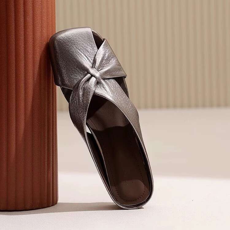 Sheepskin Version ~ French Style Hidden Heel Closed-Toe Half for Women Versatile Hollow Breathable Lazy Slip-On Outdoor Slippers