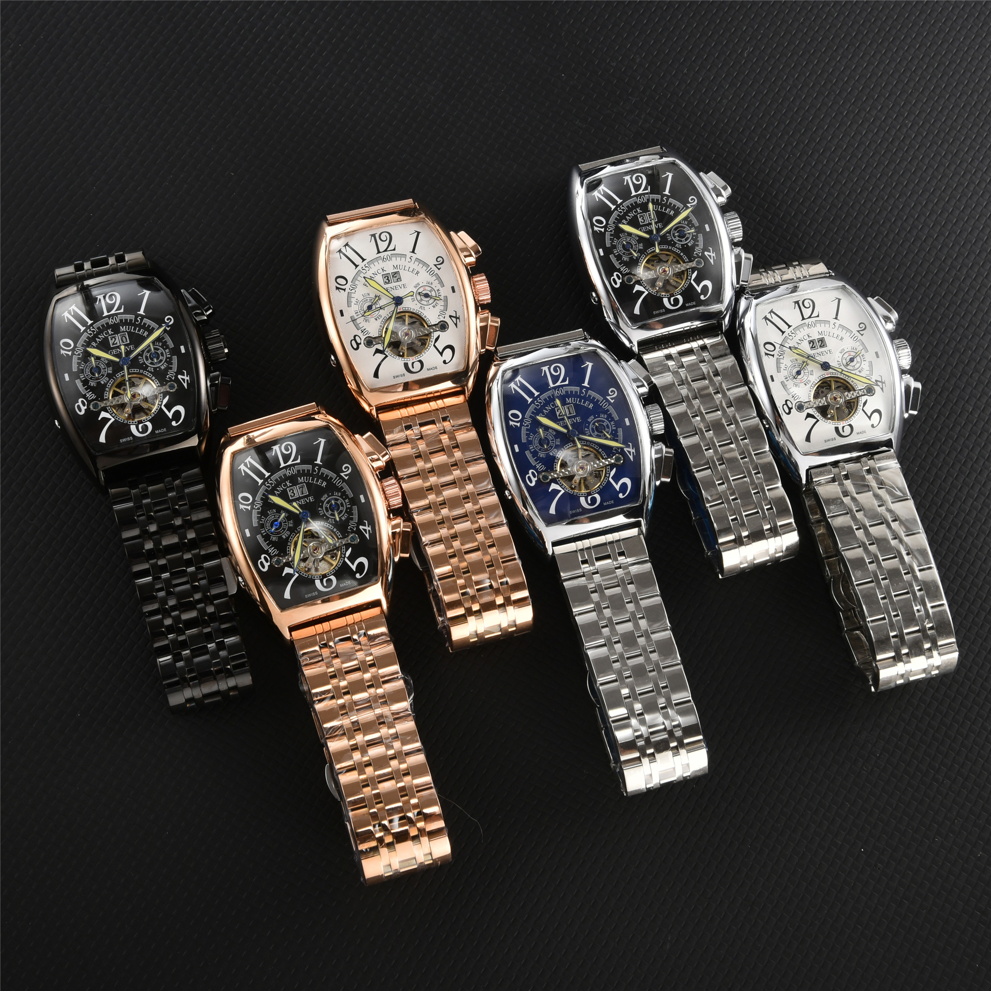 Frank tourbillon double calendar re-engraved wine barrel type automatic mechanical watch men's watch
