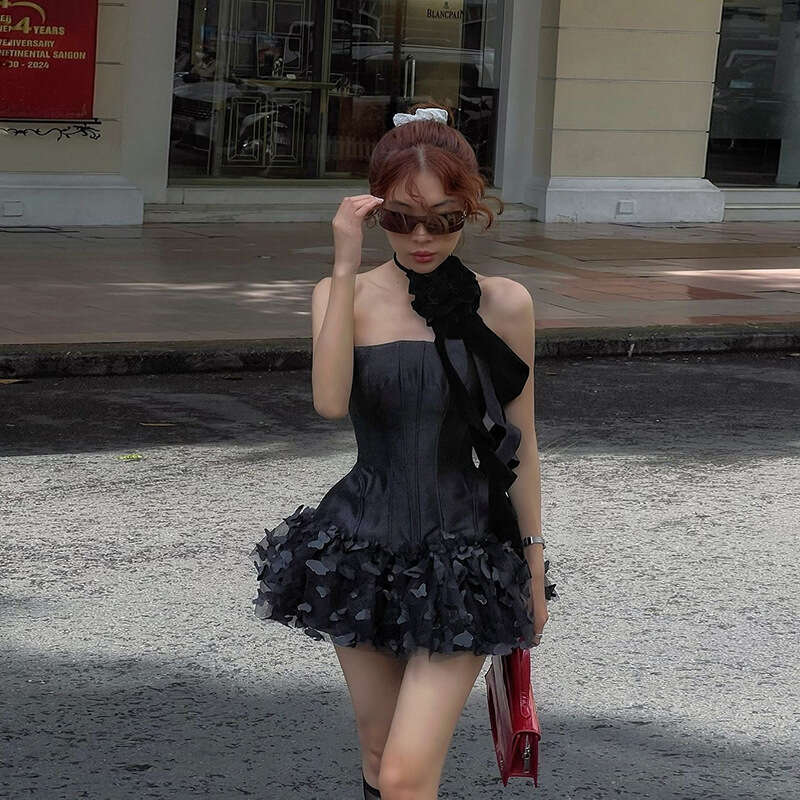 2024 Autumn Winter New Women's Solid Color Slim High Waist Fashion Off-Shoulder Tube Dress 627