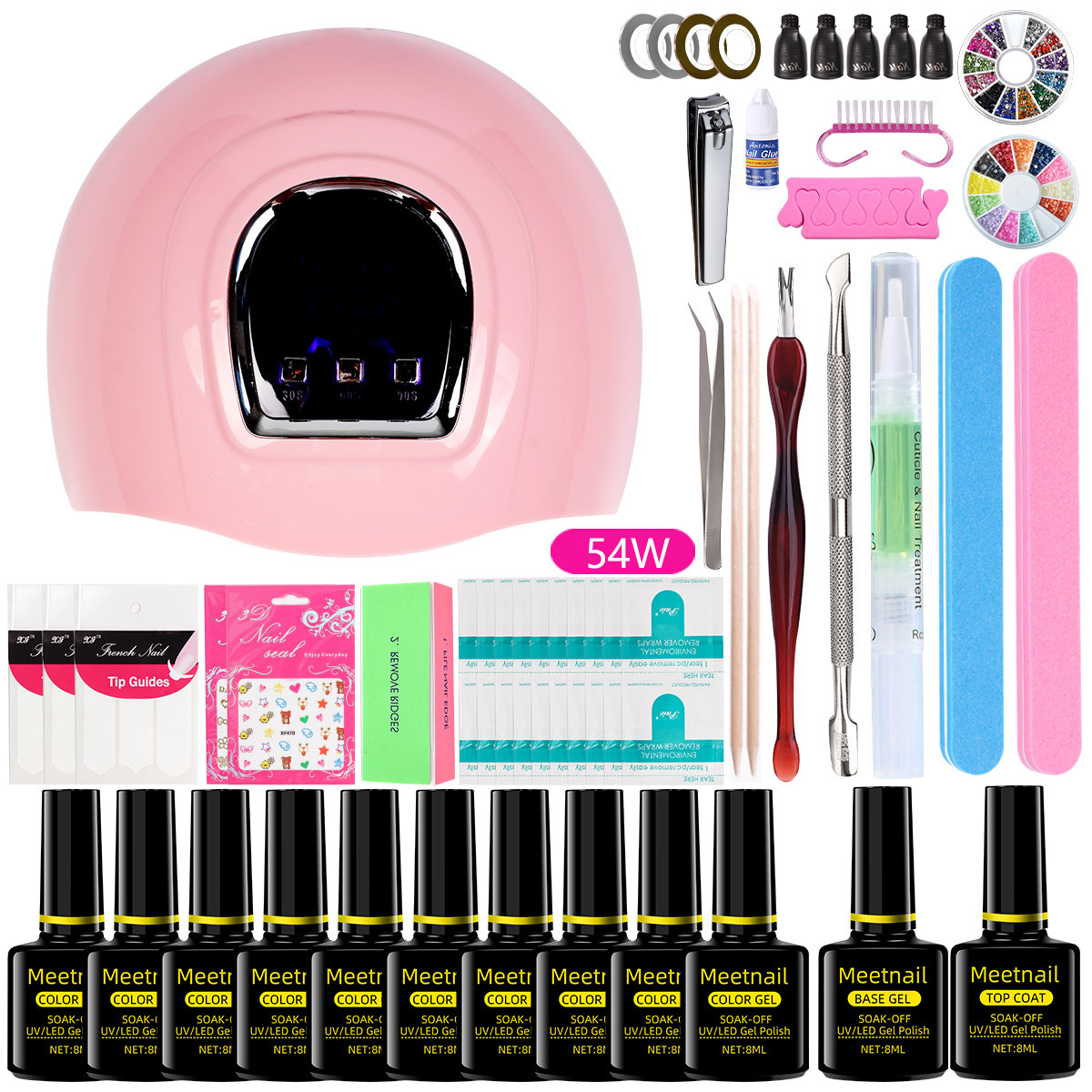 Nail Art Kits Manicure Set Kit Electric Handle Acrylic 36w/54/90w Led Lamp For Nails 10 Polish