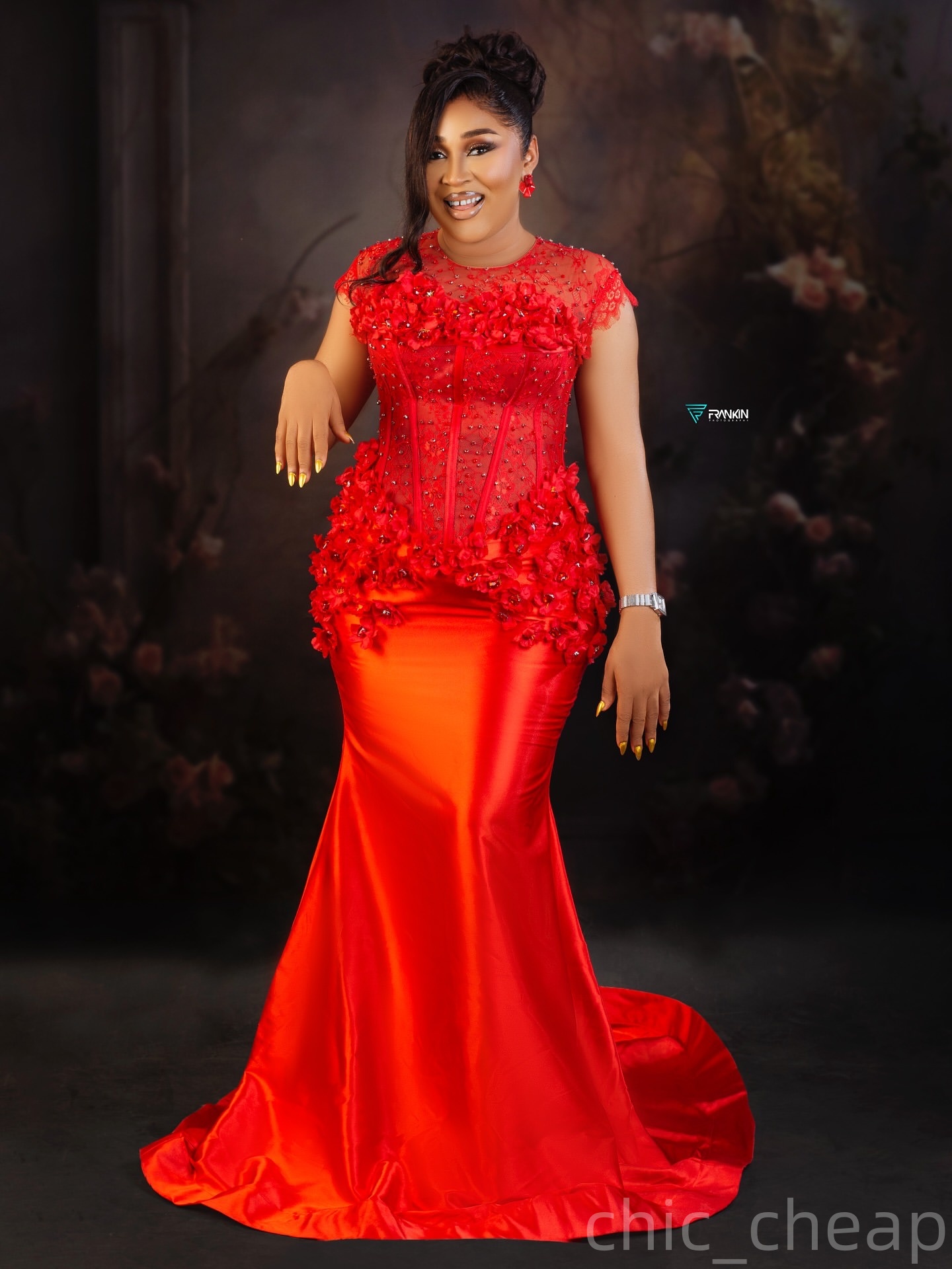 Mermaid Red Prom Dresses 2025 Flowers Pearls Crystals Satin Evening Formal Party Second Birthday Engagement Gowns Plus Size Dress For Special Occasion