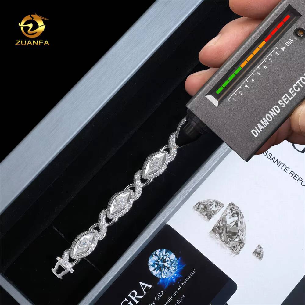 Fast Shipping New Design EYES Design VVS GRA Certified Moissanite 18K Gold Plated Cuban Link Bracelet Hiphop Jewelry Necklace